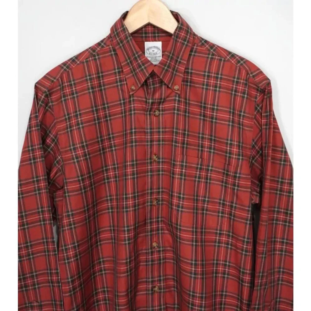 Brooks Brothers Red Plaid Button Up Slim Fit Original Polo Shirt Size Medium
